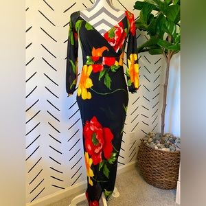 Fashion Nova Black with Floral Asymmetrical Dress